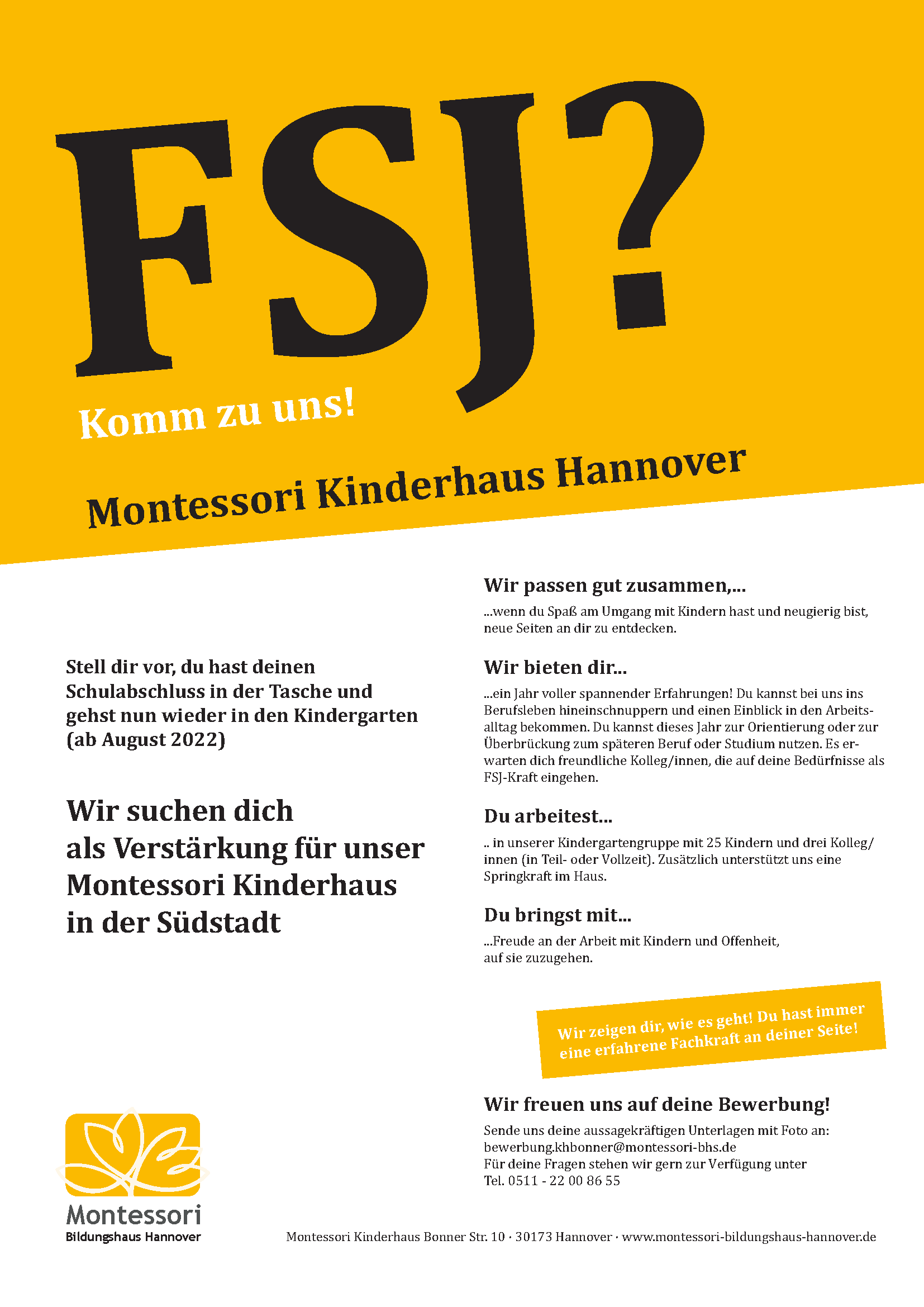 FSJ - Wir suchen dich als Verstärkung für unser Montessori Kinderhaus in der Südstadt