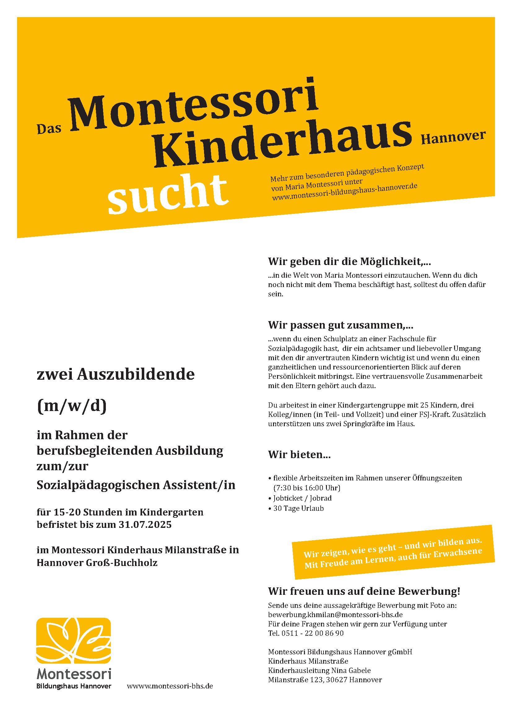 Wir suchen dich als Springkraft für unser Montessori Kinderhaus in Groß Buchholz